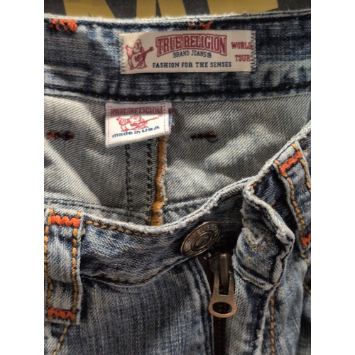 120 - A Pair of Men's True Religion Distressed Light-Wash Denim Jeans, Y2K Era, Unauthenticated