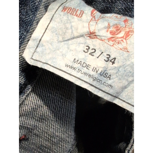 120 - A Pair of Men's True Religion Distressed Light-Wash Denim Jeans, Y2K Era, Unauthenticated