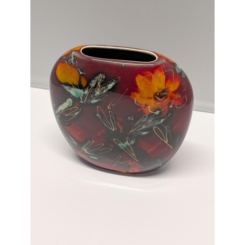 151 - Anita Harris Pottery Glazed Ceramic Purse Vase with Floral Design 13cm