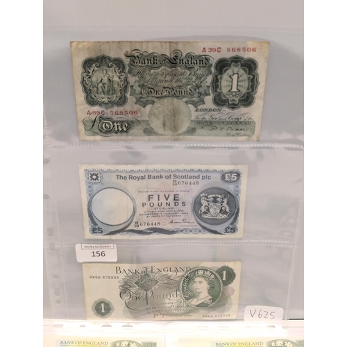 156 - A Collection of British Banknotes, including Bank of England One Pound Notes and a Royal Bank of Sco... 