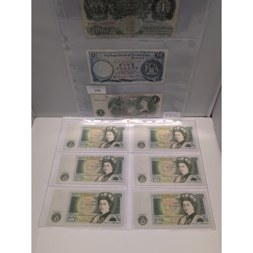 156 - A Collection of British Banknotes, including Bank of England One Pound Notes and a Royal Bank of Sco... 