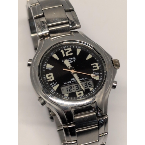 163 - Citizen C201 Ana-Digi Alarm Chronograph Stainless Steel Wristwatch, Working
