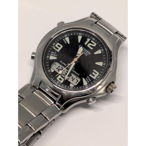163 - Citizen C201 Ana-Digi Alarm Chronograph Stainless Steel Wristwatch, Working