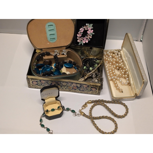 170 - A Collection of Assorted Costume With a Silver Bracelet (left foreground)