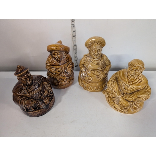 25 - A Set of Four Sadler Figural Ceramic Kitchen Canisters, Shipping Unavailable