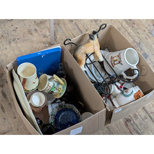 104 - Two Boxes of Assorted Ceramics Including Glass Paperweights, Porcelain Figures and Crown Devon Widde... 