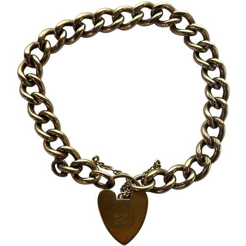 98 - A 9ct Gold with Metal Core Curb Link Bracelet with Heart Padlock Clasp