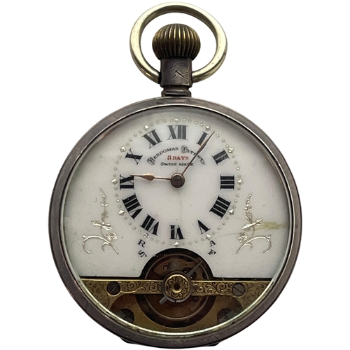 99 - Hebdomas 8 Day Visible Escapement .800 Silver Pocket Watch (ticking at time of cataloguing)