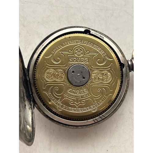 99 - Hebdomas 8 Day Visible Escapement .800 Silver Pocket Watch (ticking at time of cataloguing)