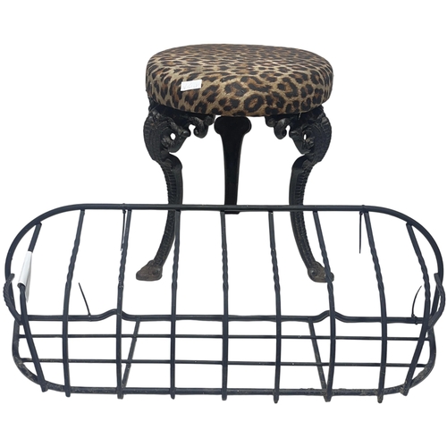 62 - Two Pieces Comprising a Victorian Style Cast Iron Footstool and a Metal Wire planter Frame. No shipp... 