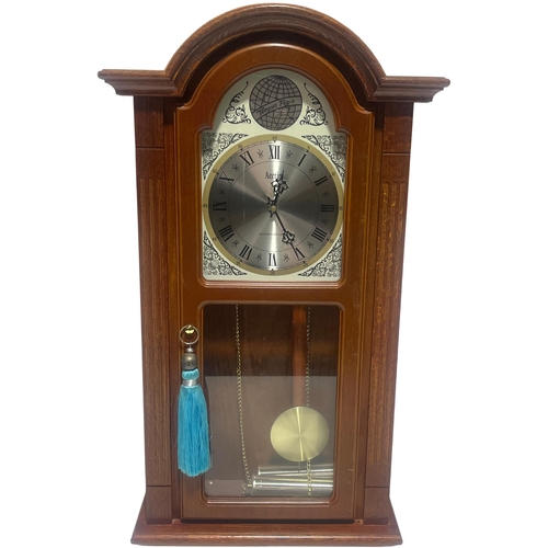 84A - Acctim Wooden Wall-Mounted Westminster Chiming Clock with Pendulum and Key. No shipping.