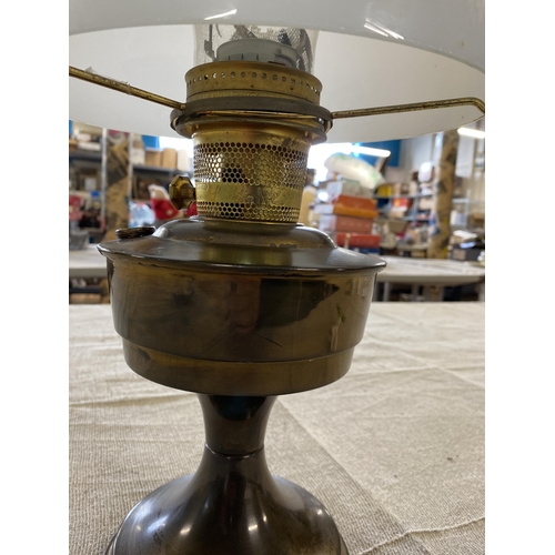 163 - Aladdin Brass Kerosene Mantle Table Lamp with White Milk Glass Shade. No shipping.