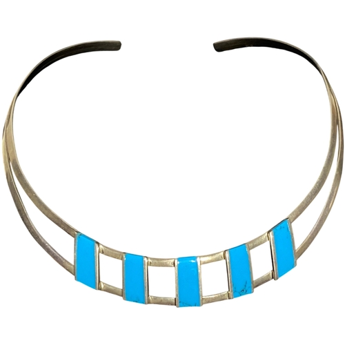 113 - Sterling Silver and Turquoise Channel Inlay Ladder neck Cuff