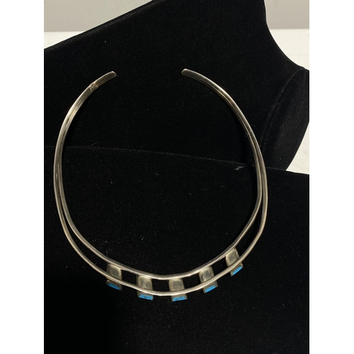 113 - Sterling Silver and Turquoise Channel Inlay Ladder neck Cuff