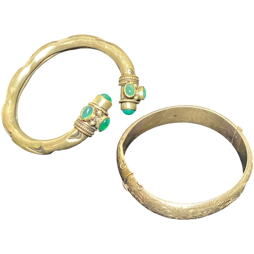 114 - Two Bangles including an Edwardian Hallmarked Sterling Silver Engraved Bangle and a Gemset White Met... 