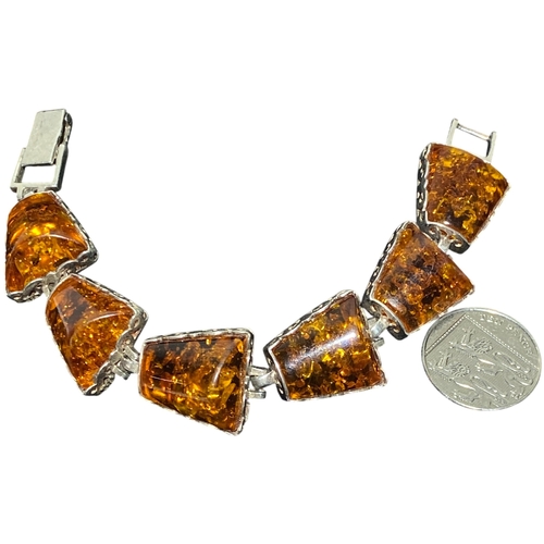 115 - Mid-20th Century Baltic Amber and Sterling Silver Link Bracelet