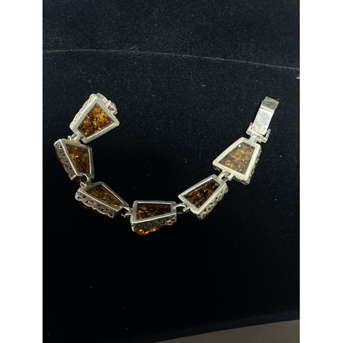 115 - Mid-20th Century Baltic Amber and Sterling Silver Link Bracelet