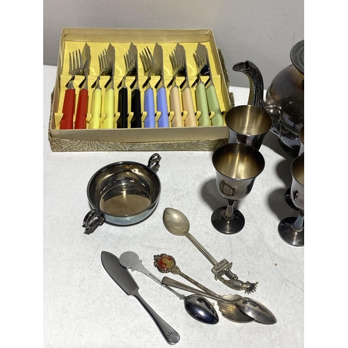 36 - An Assortment of Silver-plated and Stainless Steel Tableware including Thai Bronze Goblets and Cased... 