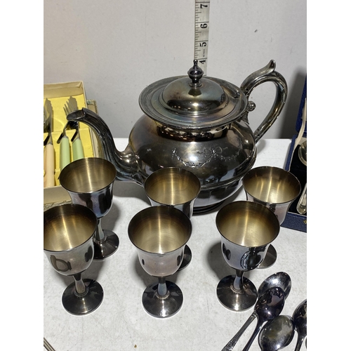 36 - An Assortment of Silver-plated and Stainless Steel Tableware including Thai Bronze Goblets and Cased... 