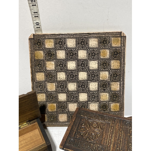 34 - A Collection of Mexican Aztec Style Chess Items and Storage Boxes, no shipping