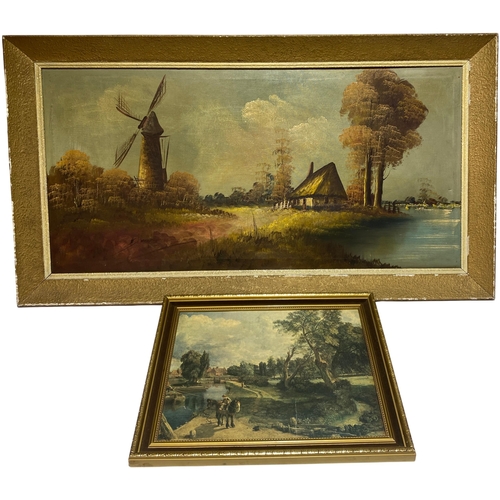 67 - Two Framed Landscape Works, including a Dutch School Oil and a Print after John Constable. Largest 1... 
