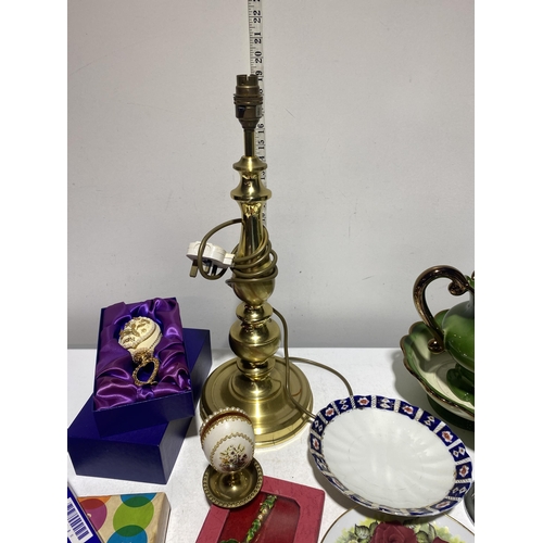 54 - An Assortment of Decorative Arts, Collectibles, and a Brass Table Lamp Base. No shipping.