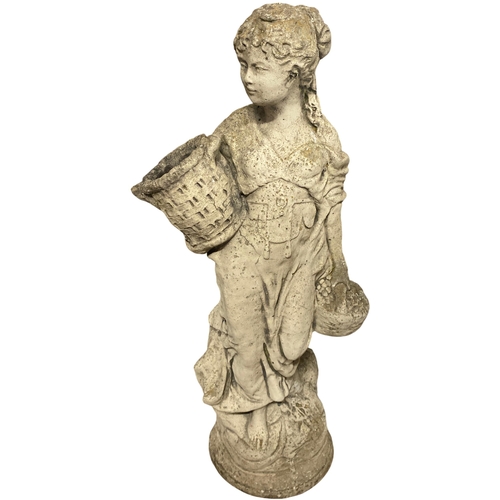 64 - A 20th Century Neoclassical Style Cast Stone Garden Statue of a Maiden. 70cm tall. No shipping.