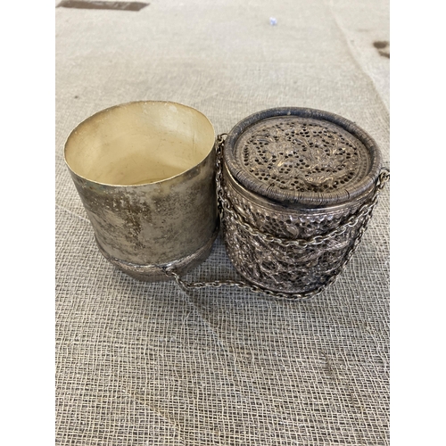 45 - Two Items Including a Mercedes-Benz Digital Wristwatch and an Ornate white Metal Filigree Container