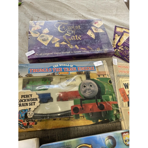 46 - A Collection of Vintage Toys, Games, and Printed Ephemera Including a Hornby Percy Clockwork Train S... 