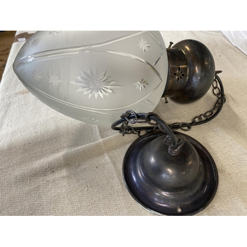 191 - An Edwardian Frosted Glass Hall Lantern with Wheel-Cut Starburst Decoration. 37cm in length No shipp... 