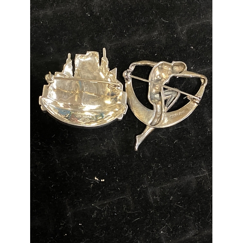 133 - Two Art Deco Style Sterling Silver and Marcasite Brooches