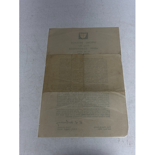 92 - A Second World War Eighth Army Victory Message from Lieutenant-General Sir Richard McCreery dated 3r... 