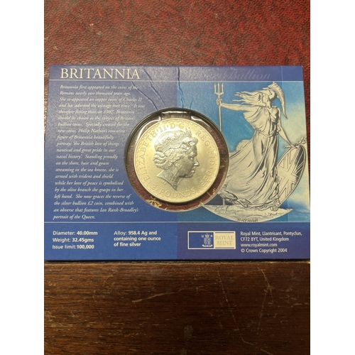 145 - 2004 Royal Mint Britannia One Ounce Silver Bullion Coin in Presentation Card