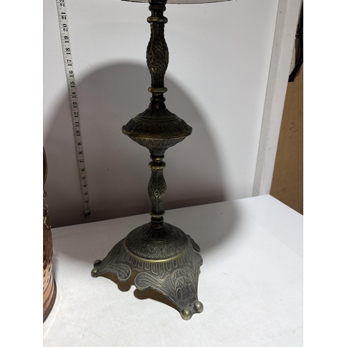 59 - Two Items: An Onyx-Topped Side Table and a Hammered Copper Coal Bucket. No shipping.
