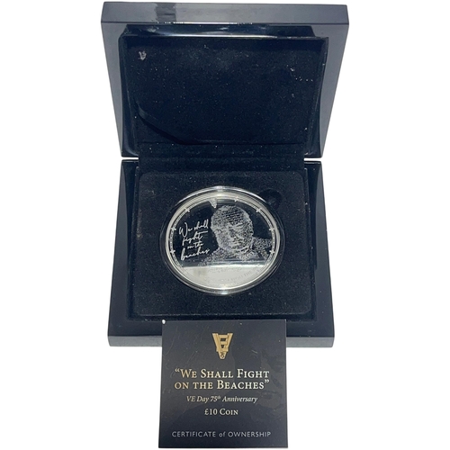 107 - UK 2020 Alderney VE Day 75th Anniversary Churchill £10 Silver plated Coin