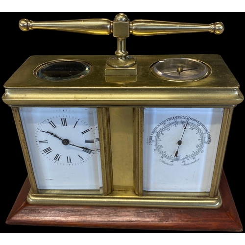 A Late 19th Century Brass Desk Compendium featuring a Clock, Barometer ...