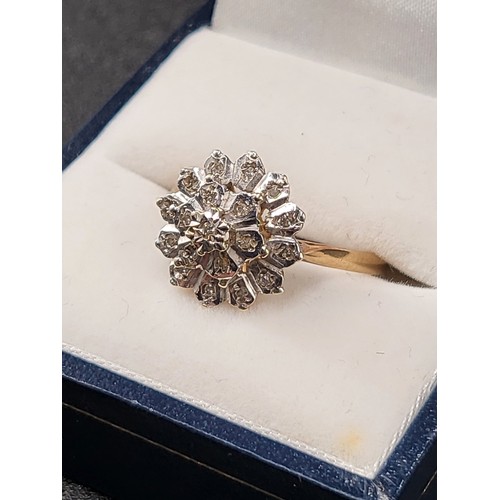 2 - 9ct Gold & Small Diamonds Cluster Ring Fully Hallmarked Size O/P (Weight 2.5g)