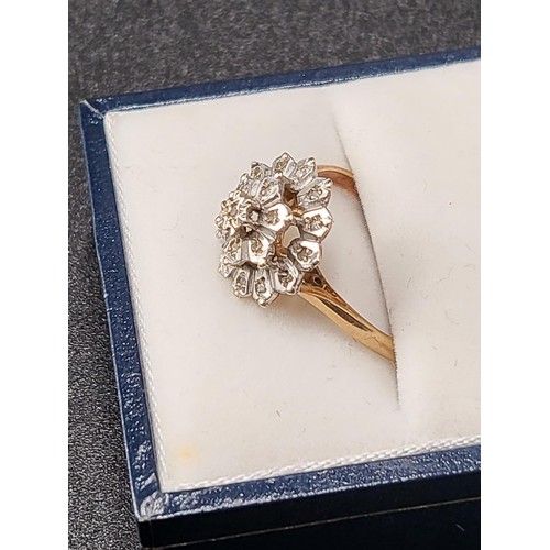 2 - 9ct Gold & Small Diamonds Cluster Ring Fully Hallmarked Size O/P (Weight 2.5g)