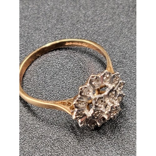 2 - 9ct Gold & Small Diamonds Cluster Ring Fully Hallmarked Size O/P (Weight 2.5g)