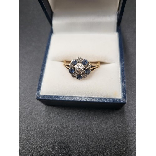 3 - 18ct Gold Diamond & Sapphire Ring One Larger Diamond In Middle & Five Smaller Diamonds on Ou... 