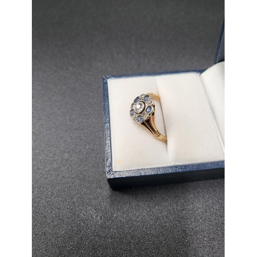 3 - 18ct Gold Diamond & Sapphire Ring One Larger Diamond In Middle & Five Smaller Diamonds on Ou... 