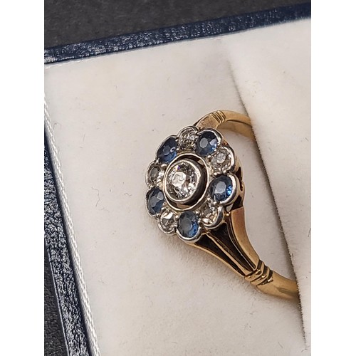 3 - 18ct Gold Diamond & Sapphire Ring One Larger Diamond In Middle & Five Smaller Diamonds on Ou... 