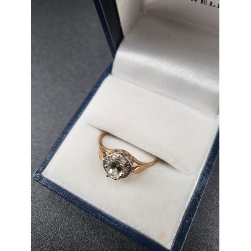 7 - 9ct Gold Large Cubic Zirconia & Small Diamond Ring Fully Hallmarked Size N (Weight 1.5g)