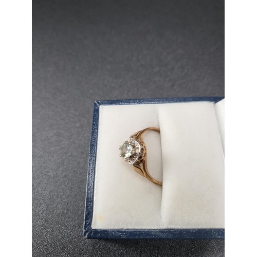 7 - 9ct Gold Large Cubic Zirconia & Small Diamond Ring Fully Hallmarked Size N (Weight 1.5g)