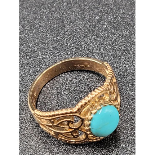 12 - 9ct Gold Turquoise Ring Fully Hallmarked Size P(Weight 3.7g)