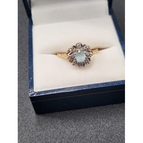 22 - 9ct Gold Ring with Light Blu Stone & Cubic Zirconia Stones Fully Hallmarked Size N ( Weight 2.1G... 