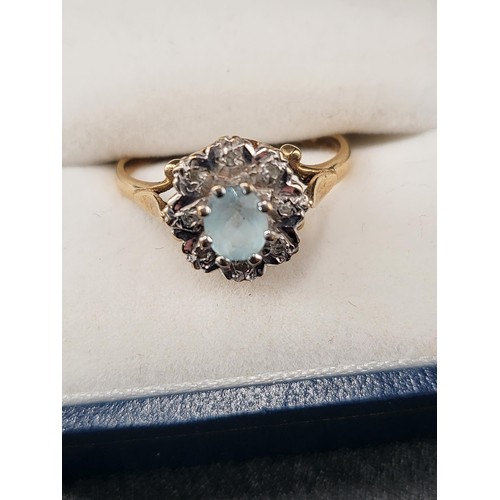 22 - 9ct Gold Ring with Light Blu Stone & Cubic Zirconia Stones Fully Hallmarked Size N ( Weight 2.1G... 