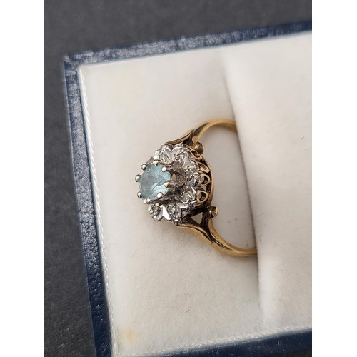 22 - 9ct Gold Ring with Light Blu Stone & Cubic Zirconia Stones Fully Hallmarked Size N ( Weight 2.1G... 