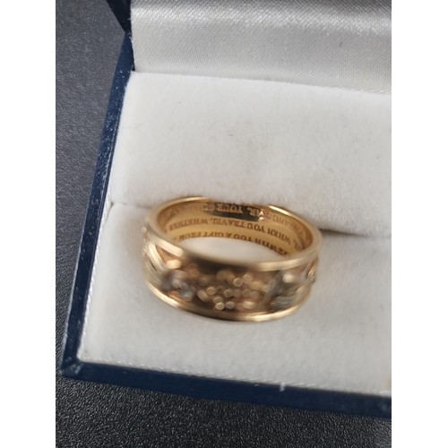 28 - 9ct Gold Angel & inside Inscription Ring Size O Fully Hallmarked ( Weight 5g)