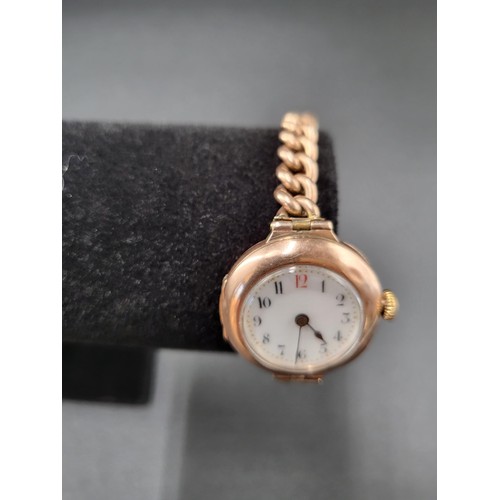 34 - 9ct Gold Victorian Watch with Enamel Dial Fitted with Original 9ct Gold Strap Hallmarked ( Weight Wh... 